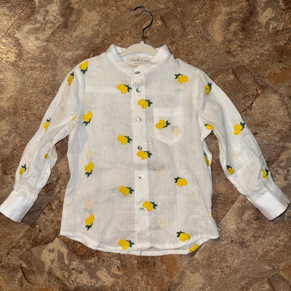 White Kids Linen Shirt with Lemon Print